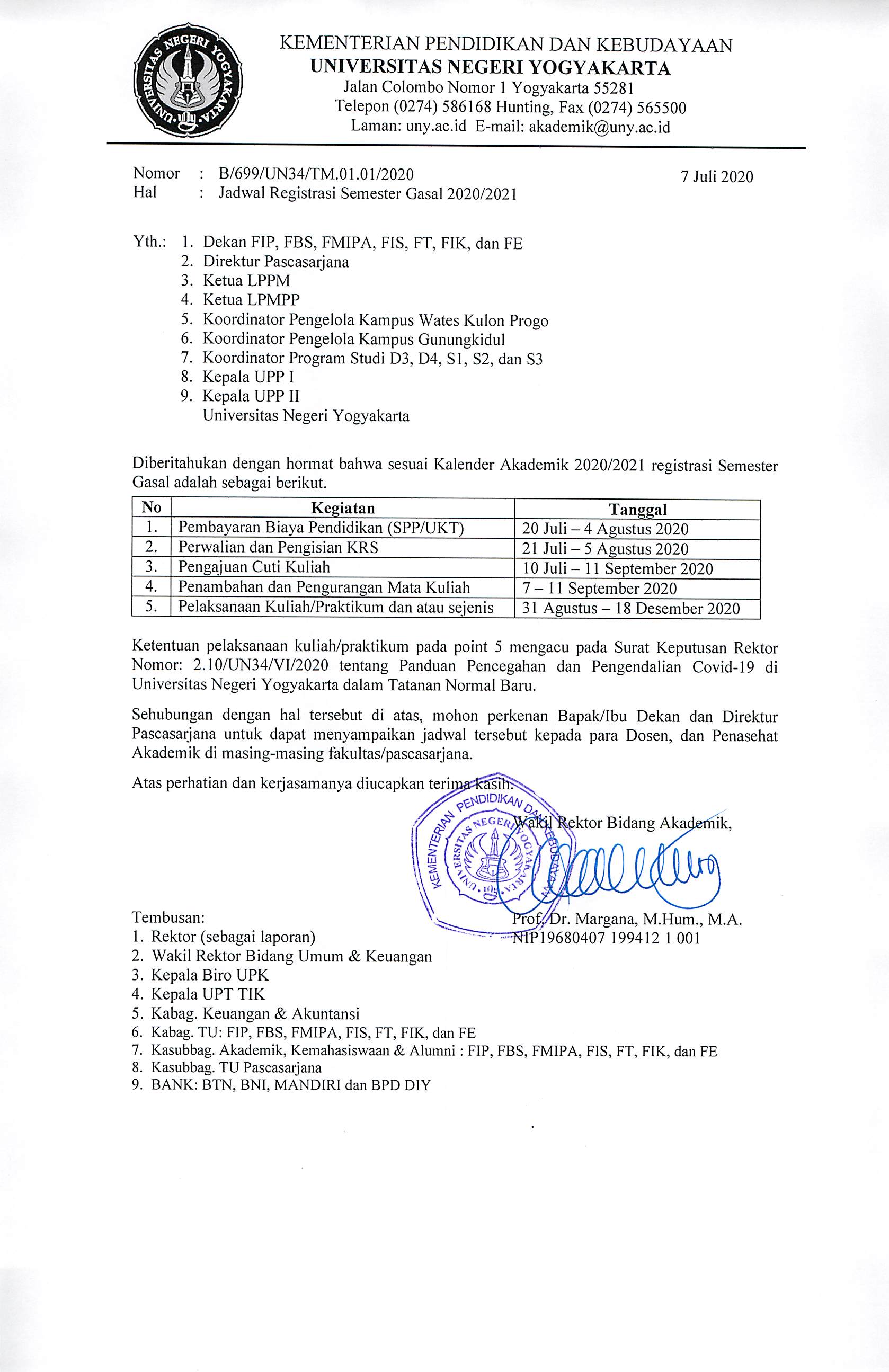 JADWAL PEMBAYARAN DAN REGISTRASI SEMESTER GASAL 2020/2021