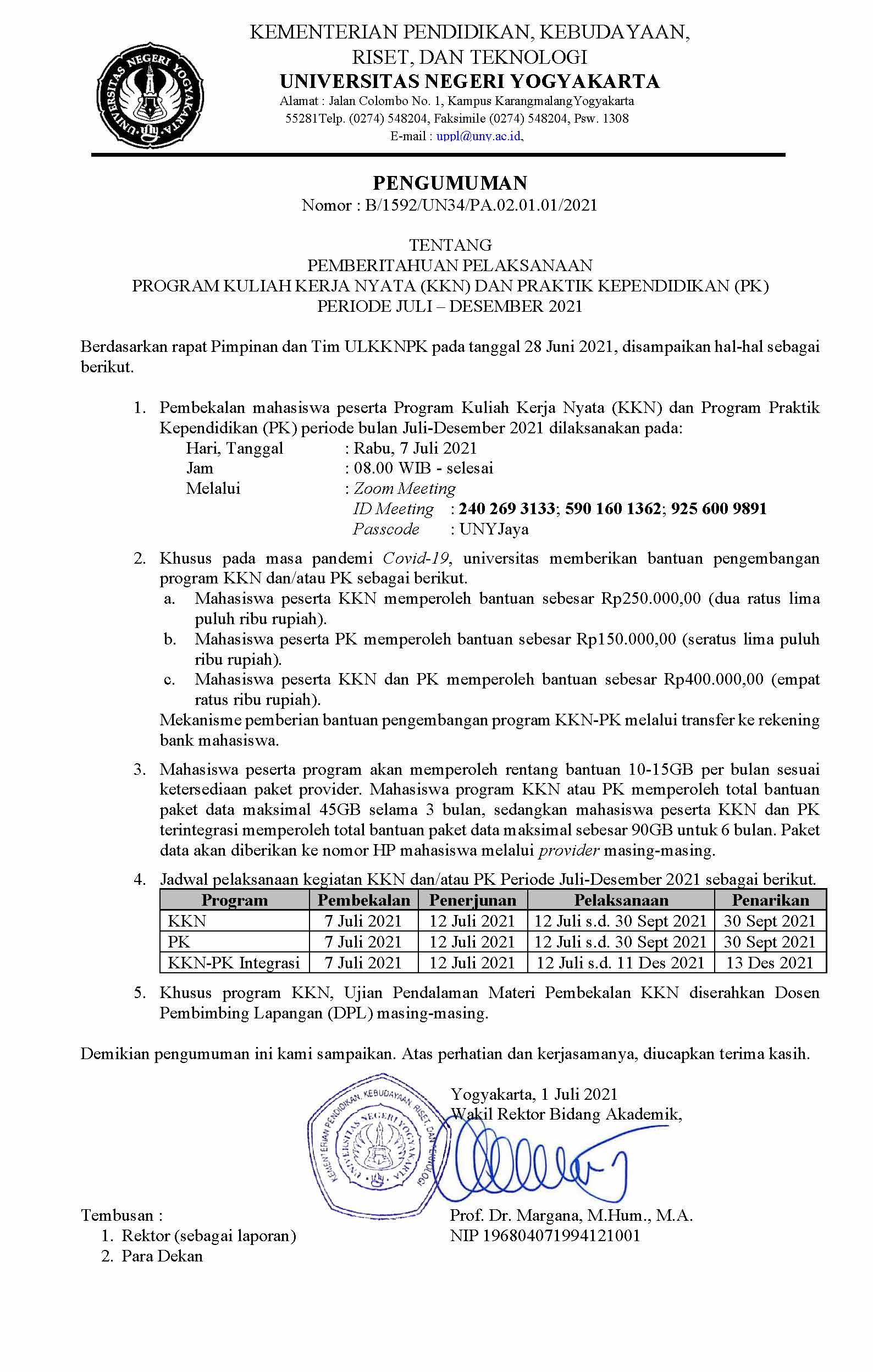 PELAKSANAAN KKN DAN PRAKTIK KEPENDIDIKAN PERIODE JULI-DESEMBER 2021