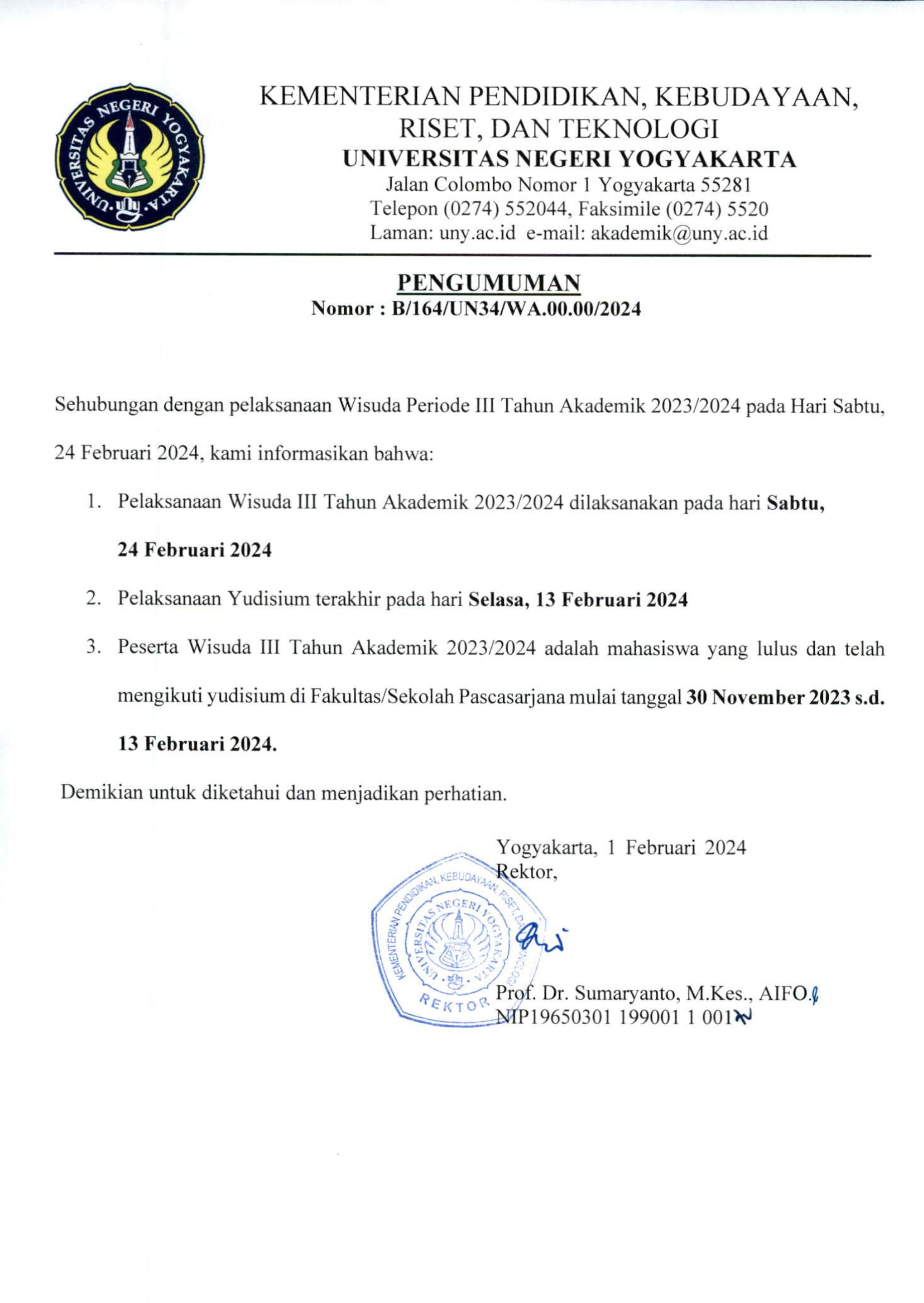 Informasi awal wisuda Februari 2024