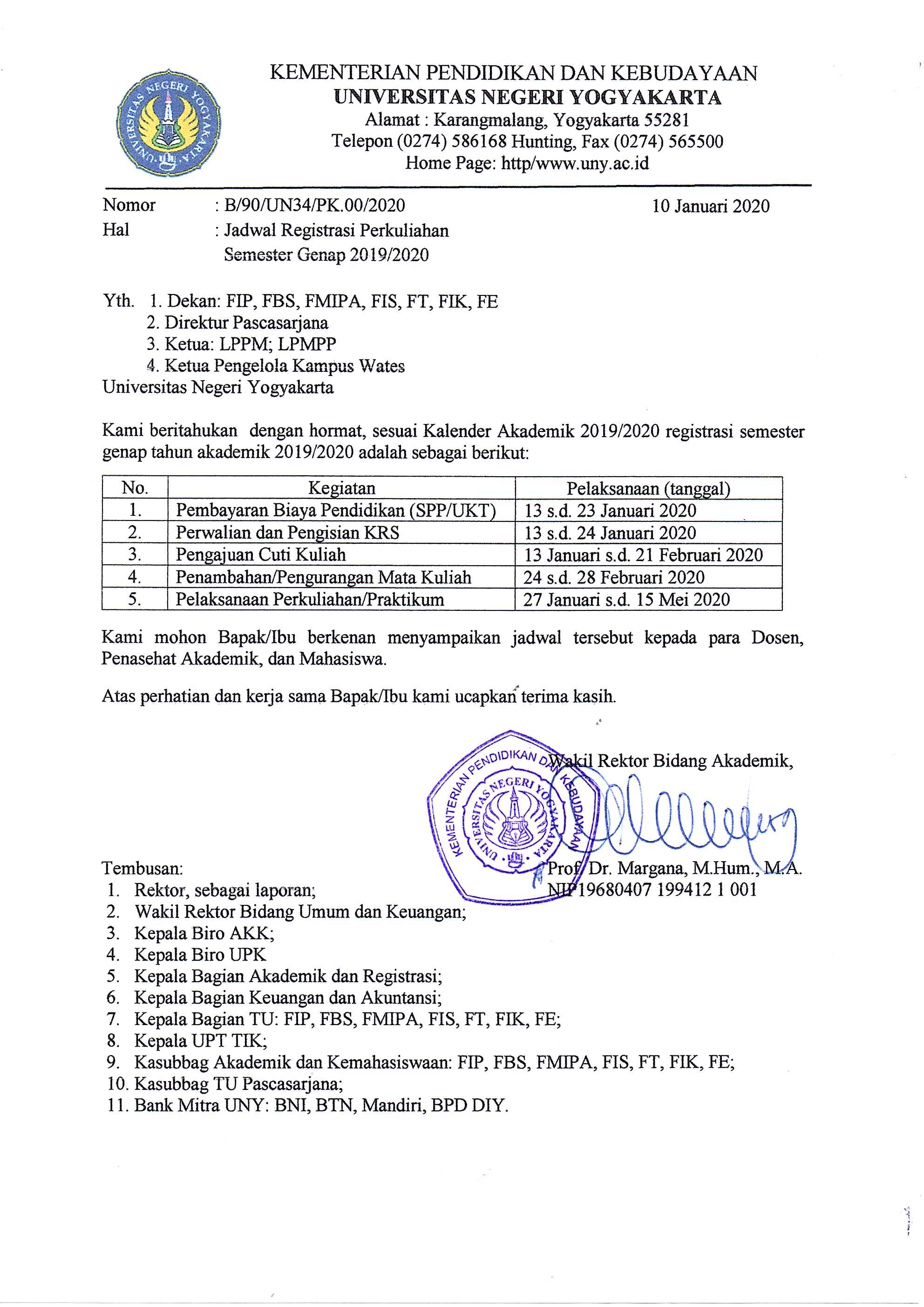 JADWAL REGISTRASI PERKULIAHAN SEMESTER GENAP 2019/2020