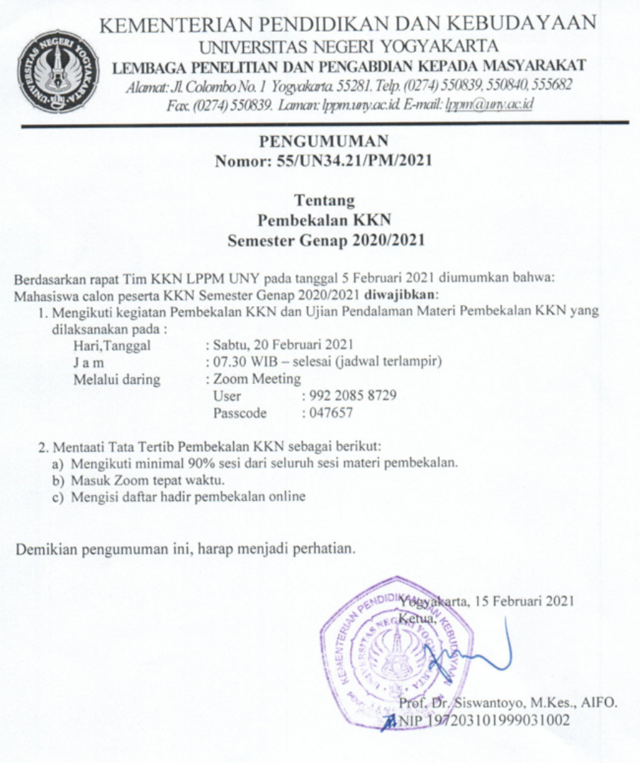 PEMBEKALAN KKN SEMESTER GENAP 2020/2021