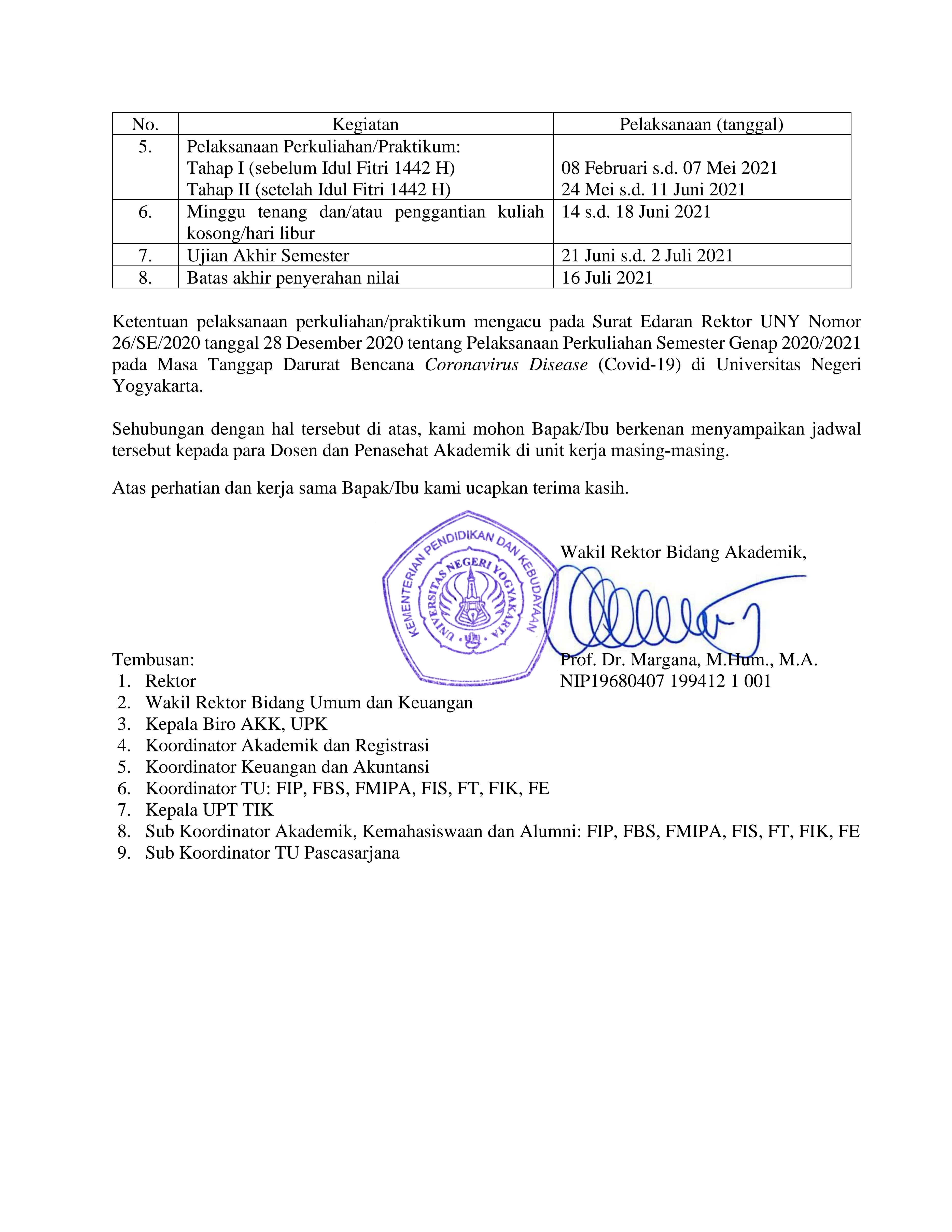 PENGUMUMAN B/151/UN34/PK.01/2021 TENTANG REVISI JADWAL REGISTRASI DAN PERKULIAHAN SEMESTER GENAP 2020/2021