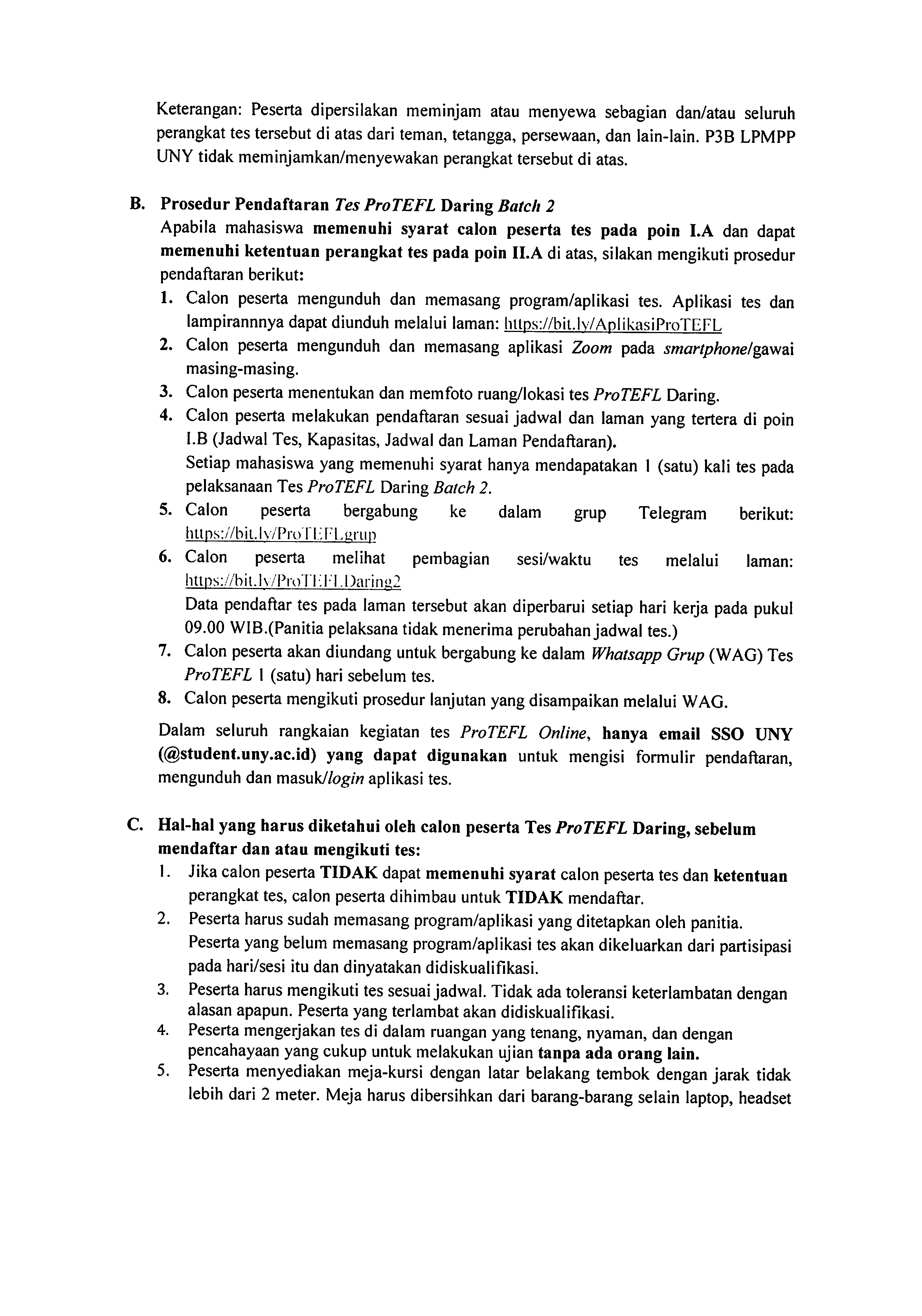 PELAKSANAAN DAN PANDUAN TEKNIS TES ProTEFL DARING BATCH 2