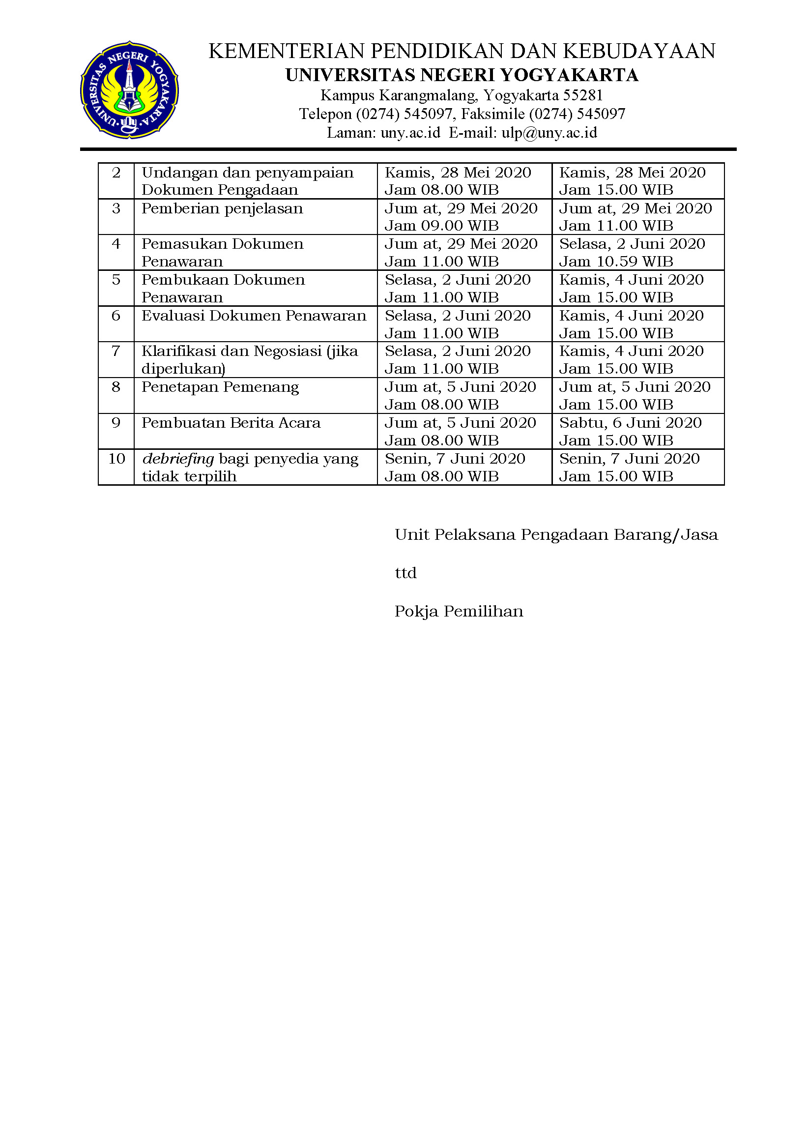 PENGUMUMAN TENDER