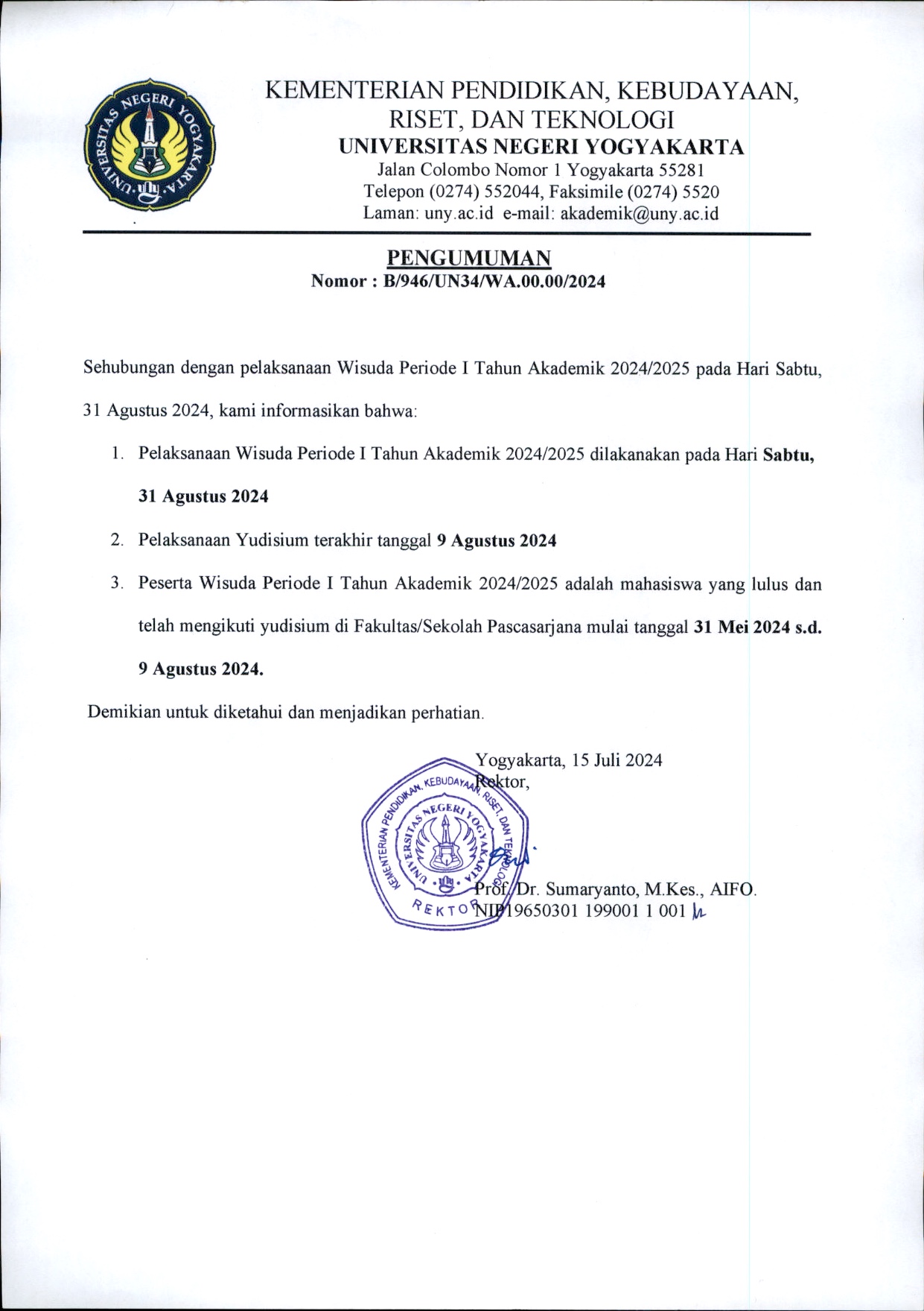 Informasi Awal Wisuda Agustus