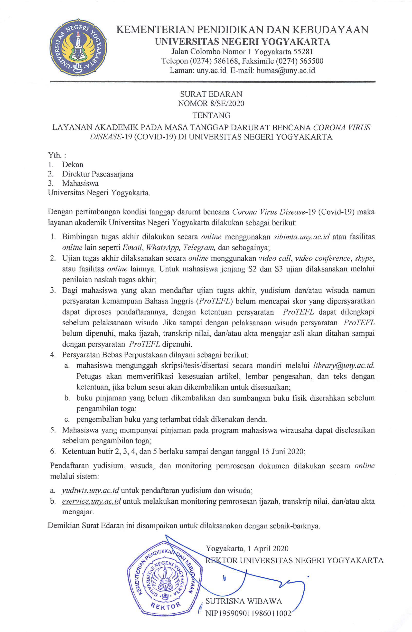 RALAT SE NO. 8/SE/UNY/2020 [6 APRIL 2020]: