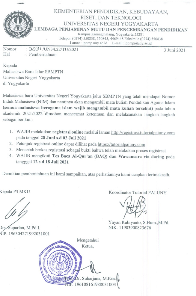 Surat Pemberitahuan SBMPTN