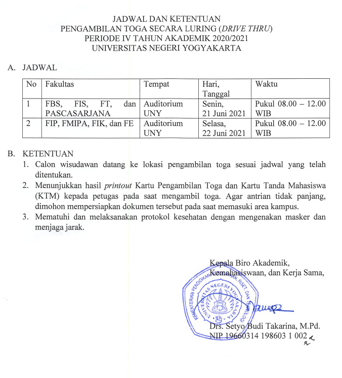 JADWAL PENGAMBILAN PAKET TOGA CALON WISUDAWAN PERIODE IV TA 2020/2021