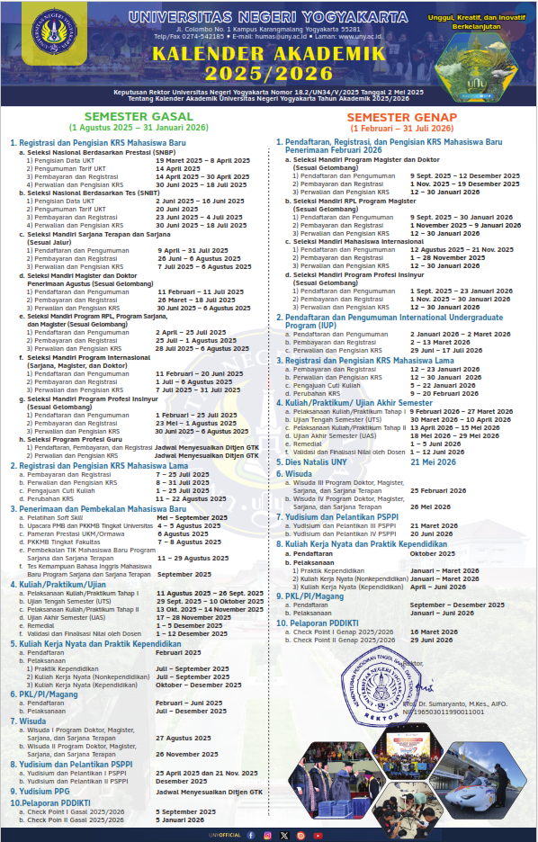 Kalender Akademik UNY 2025-2026